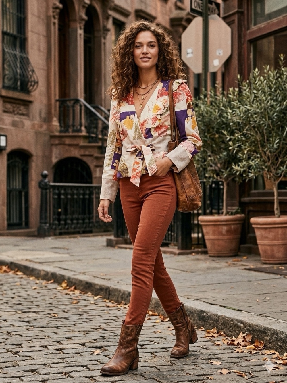 elevenses Floral Tie-Waist Blazer with Multicolor Blocks